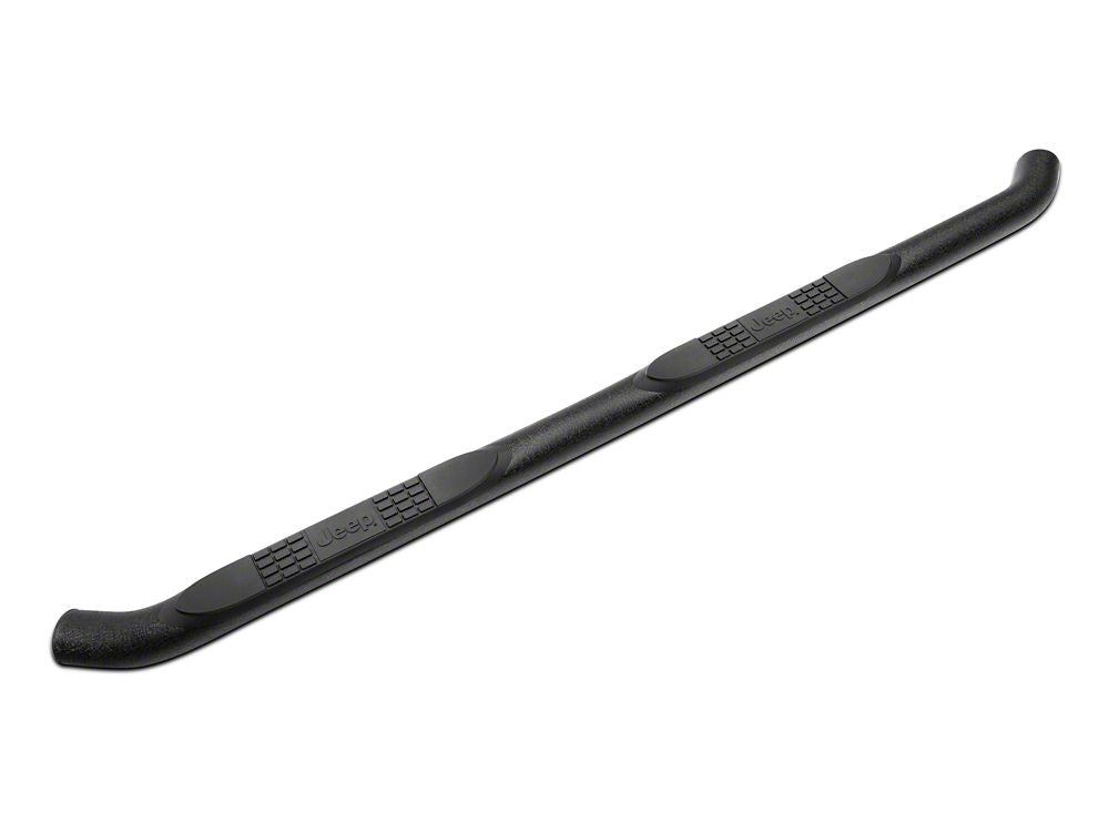 Jeep Licensed by RedRock 3-Inch Round Curved Side Step Bars with Jeep Logo; Textured Black (07-18 Jeep Wrangler JK 4-Door)