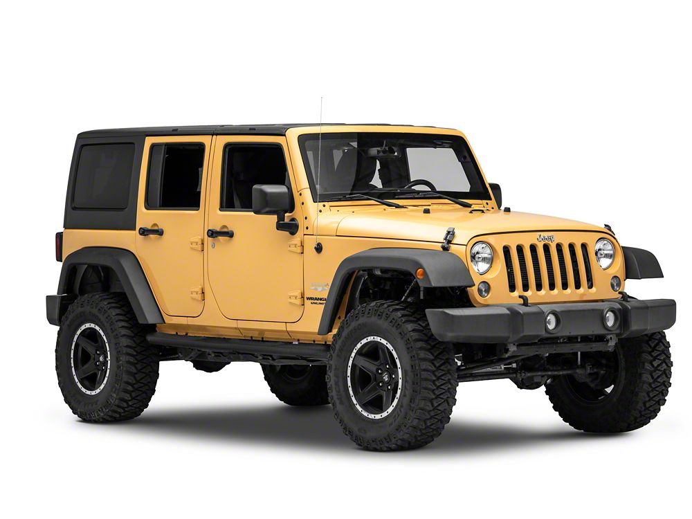 Jeep Licensed by RedRock 3-Inch Round Curved Side Step Bars with Jeep Logo; Textured Black (07-18 Jeep Wrangler JK 4-Door)