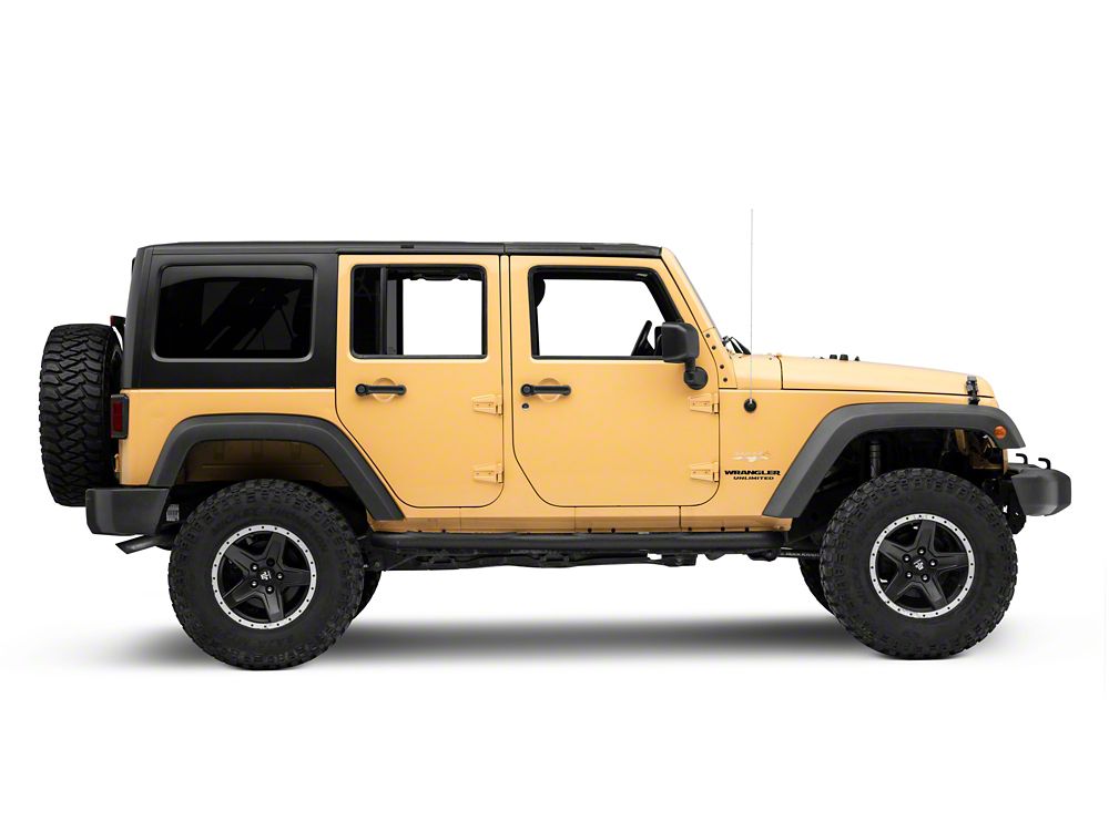 Jeep Licensed by RedRock 3-Inch Round Curved Side Step Bars with Jeep Logo; Textured Black (07-18 Jeep Wrangler JK 4-Door)