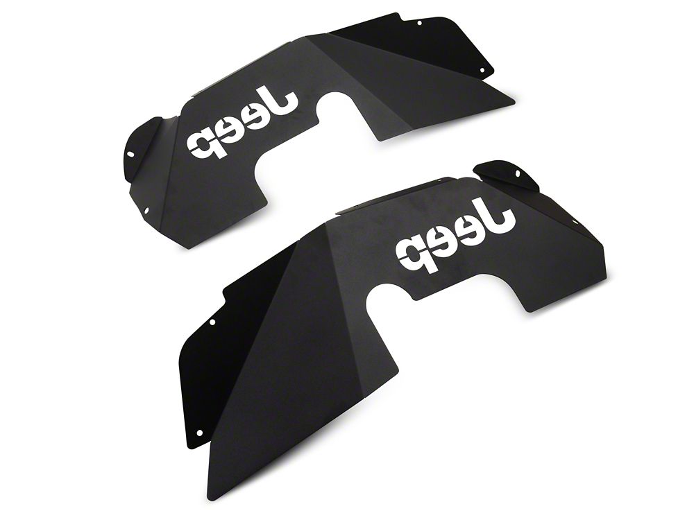 Jeep Licensed by RedRock Aluminum Inner Fender Liners with Jeep Logo; Front; Textured Black (07-18 Jeep Wrangler JK)
