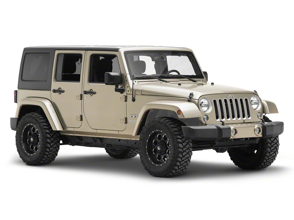 Jeep Licensed by RedRock Aluminum Inner Fender Liners with Jeep Logo; Front; Textured Black (07-18 Jeep Wrangler JK)
