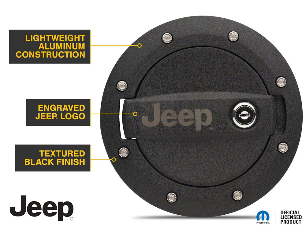 Jeep Licensed by RedRock Locking Fuel Door with Engraved Jeep Logo (07-18 Jeep Wrangler JK)
