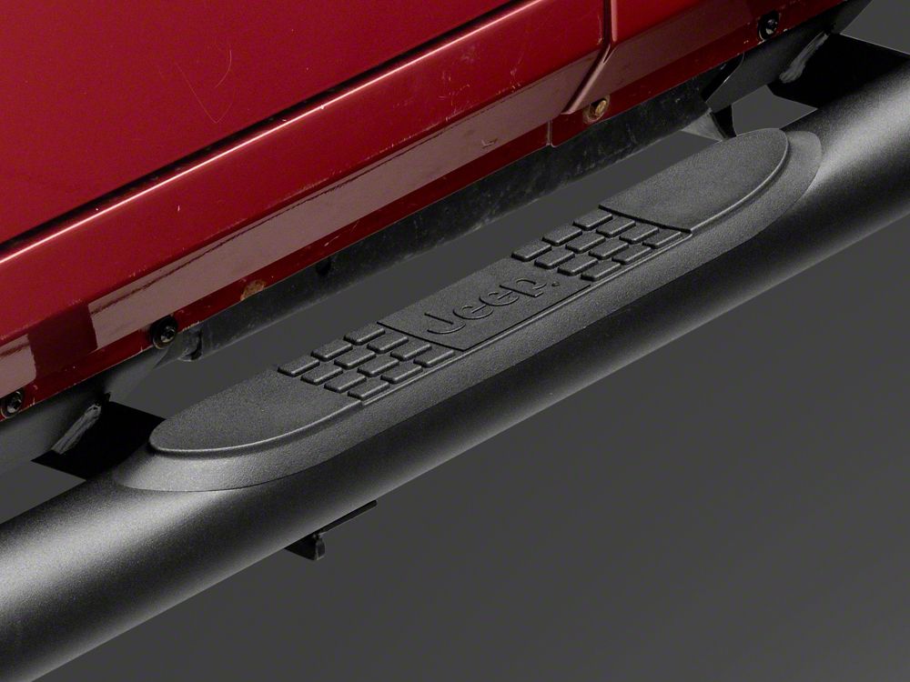 Jeep Licensed by RedRock 3-Inch Round Curved Side Step Bars with Jeep Logo (07-18 Jeep Wrangler JK 2-Door)