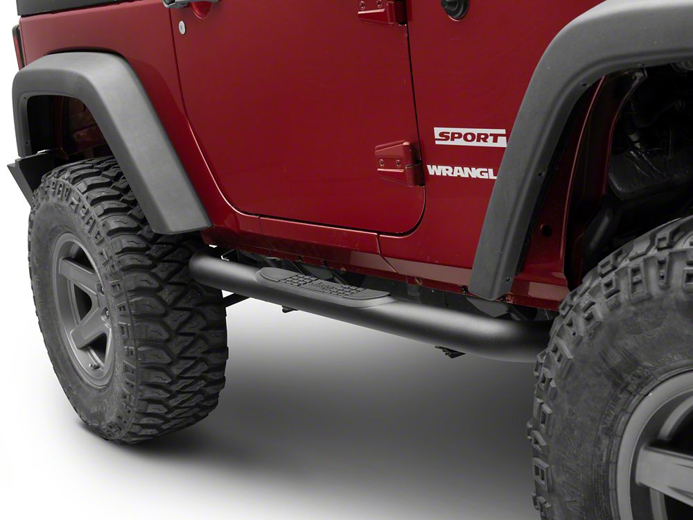 Jeep Licensed by RedRock 3-Inch Round Curved Side Step Bars with Jeep Logo (07-18 Jeep Wrangler JK 2-Door)