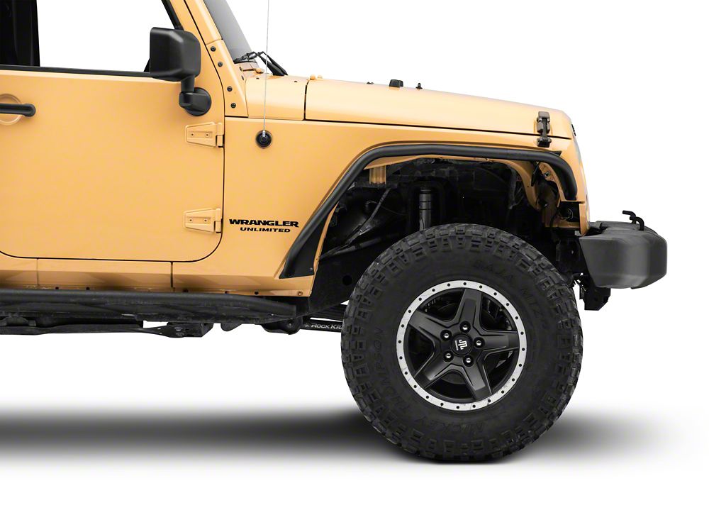 Jeep Licensed by RedRock Tubular Fender Flares with LED DRL and Jeep Logo; Front (07-18 Jeep Wrangler JK)