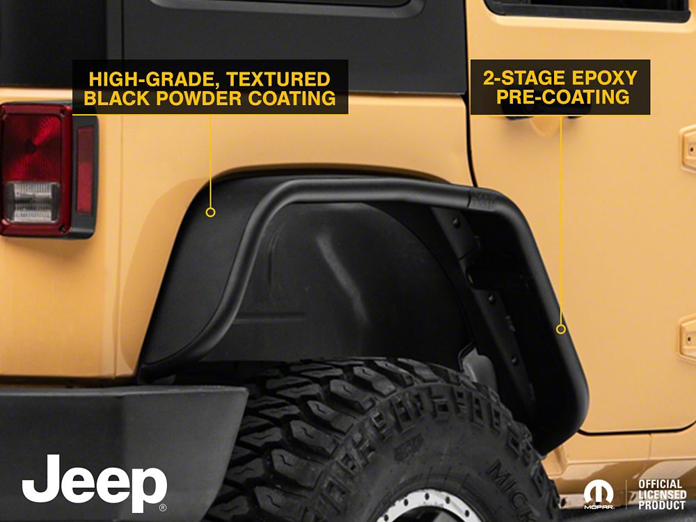 Jeep Licensed by RedRock Tubular Fender Flares with Jeep Logo; Rear (07-18 Jeep Wrangler JK)