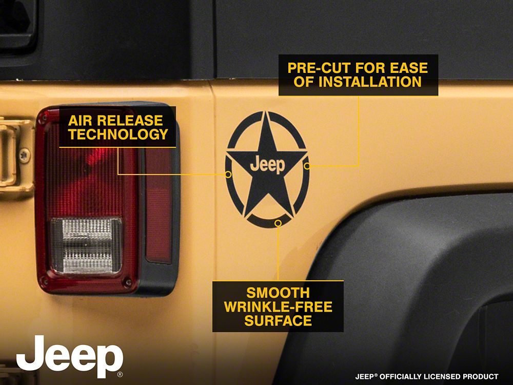 Jeep Licensed by RedRock Jeep Star Accent Decal; Matte Black (07-18 Jeep Wrangler JK)