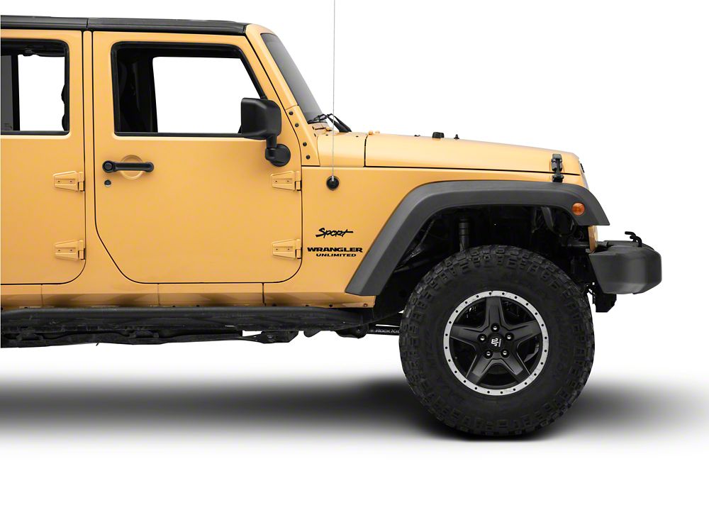 Jeep Licensed by RedRock Sport Script Side Logo Decal; Matte Black (87-18 Jeep Wrangler YJ, TJ & JK)