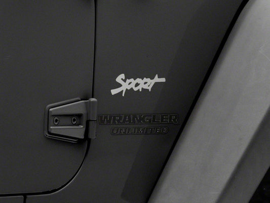 Jeep Licensed by RedRock Sport Script Side Logo Decal; Silver (87-18 Jeep Wrangler YJ, TJ & JK)