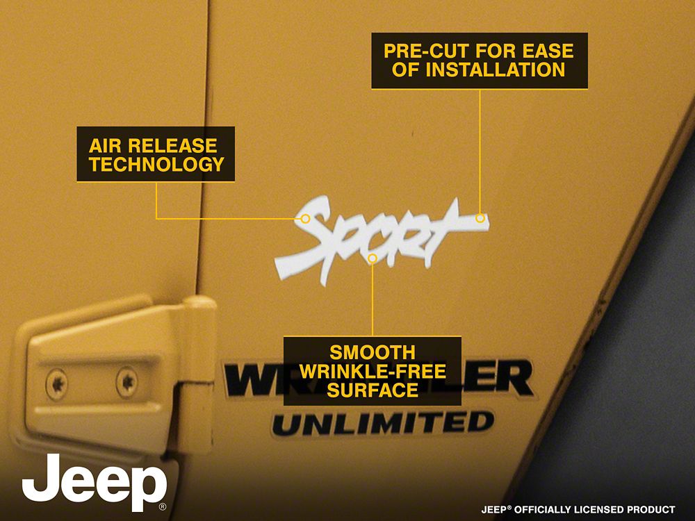 Jeep Licensed by RedRock Sport Script Side Logo Decal; White (87-18 Jeep Wrangler YJ, TJ & JK)