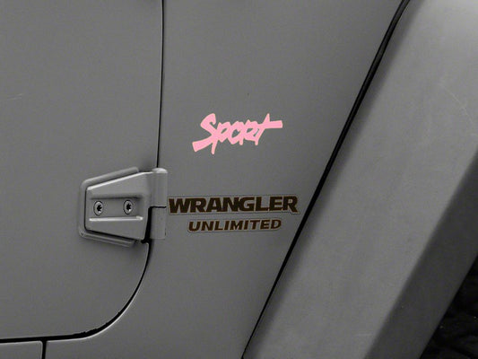 Jeep Licensed by RedRock Sport Script Side Logo Decal; Pink (87-18 Jeep Wrangler YJ, TJ & JK)