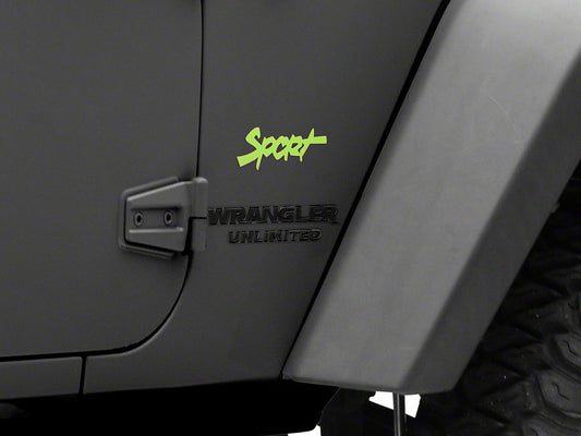 Jeep Licensed by RedRock Sport Script Side Logo Decal; Lime Green (87-18 Jeep Wrangler YJ, TJ & JK)