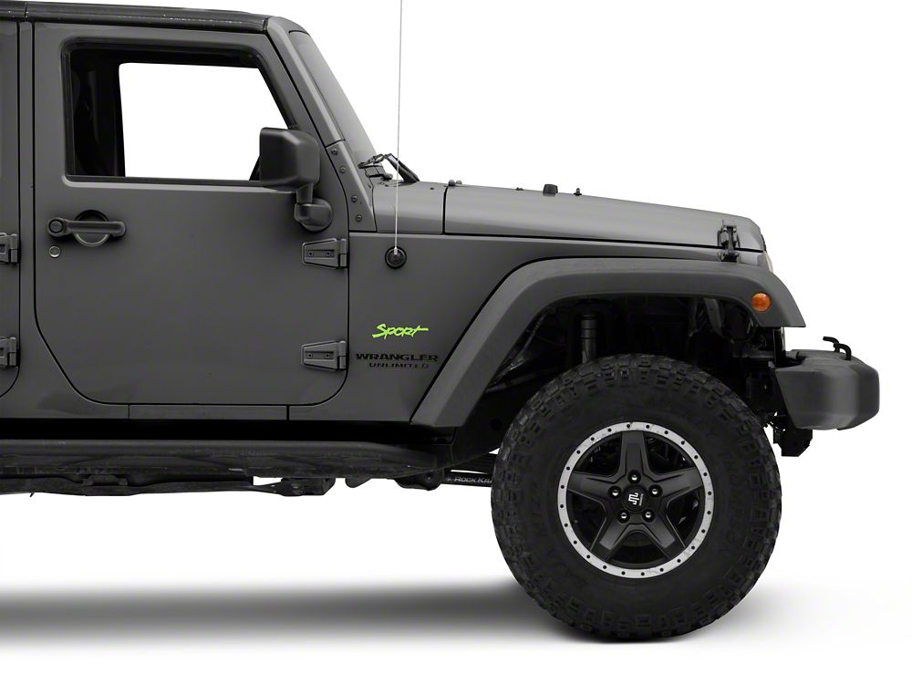 Jeep Licensed by RedRock Sport Script Side Logo Decal; Lime Green (87-18 Jeep Wrangler YJ, TJ & JK)