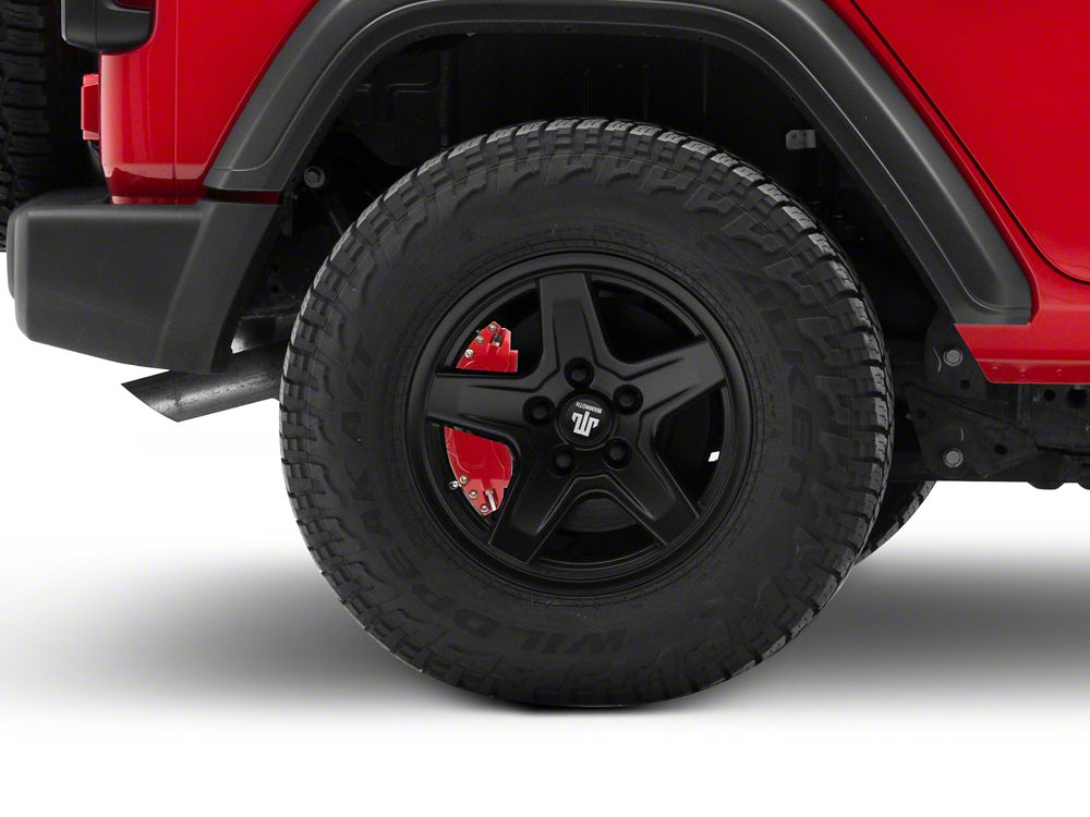 RedRock Brake Caliper Covers; Red; Front and Rear (18-25 Jeep Wrangler JL Sport w/ Aftermarket 18+ Inch Wheels)