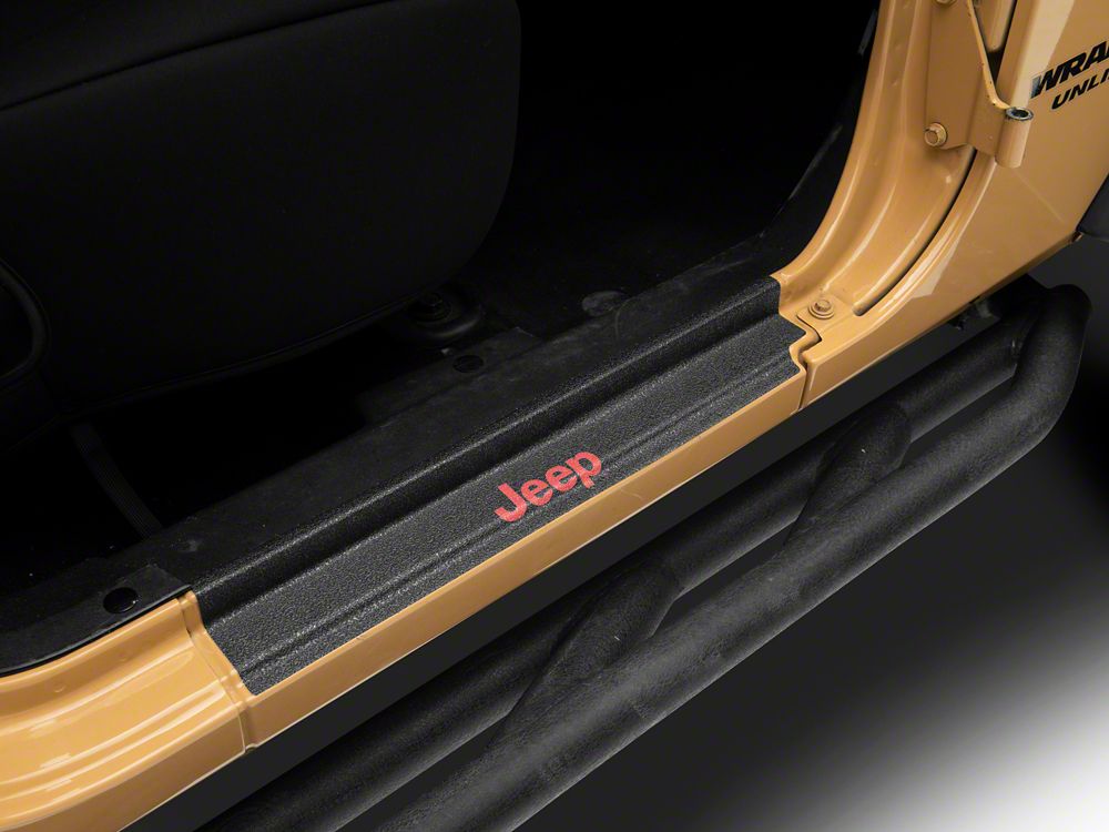 Jeep Licensed by RedRock Door Sill Body Shield Decal; Red (07-18 Jeep Wrangler JK)
