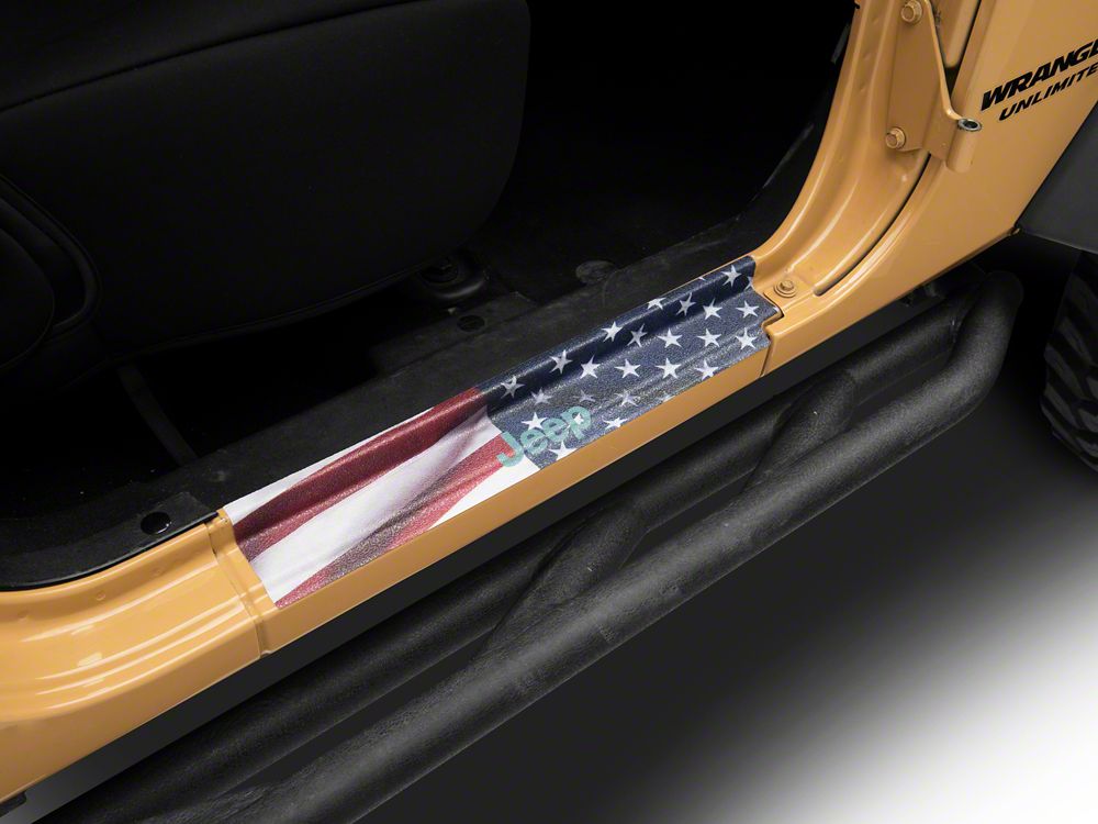 Jeep Licensed by RedRock Door Sill Body Shield Decal; Real Flag (07-18 Jeep Wrangler JK)