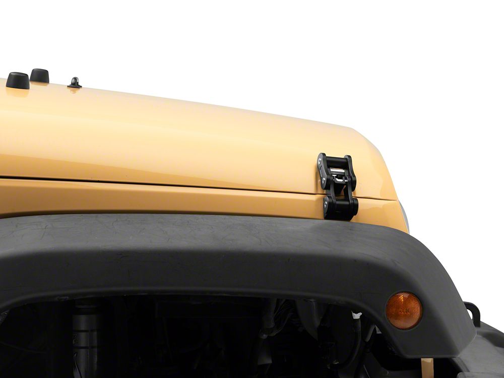 Jeep Licensed by RedRock Billet Aluminum Hood Catch Set with Jeep Logo (07-18 Jeep Wrangler JK)