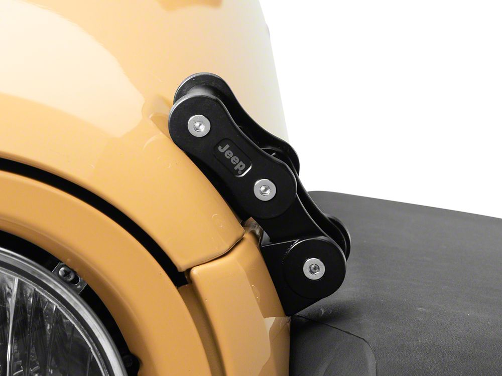 Jeep Licensed by RedRock Billet Aluminum Hood Catch Set with Jeep Logo (07-18 Jeep Wrangler JK)