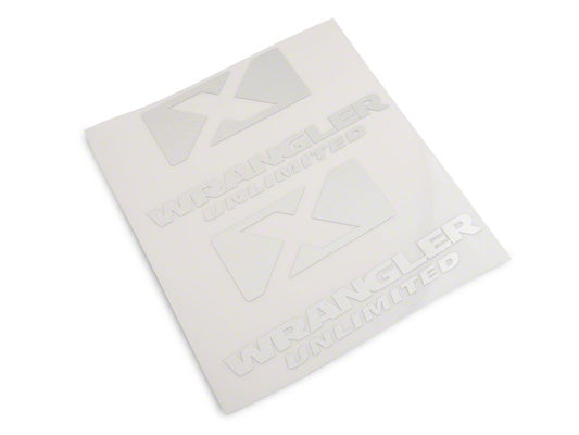 Jeep Licensed by RedRock X Logo with Wrangler Unlimited Decal; Silver (87-18 Jeep Wrangler YJ, TJ & JK)