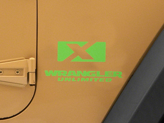 Jeep Licensed by RedRock X Logo with Wrangler Unlimited Decal; Lime Green (87-18 Jeep Wrangler YJ, TJ & JK)