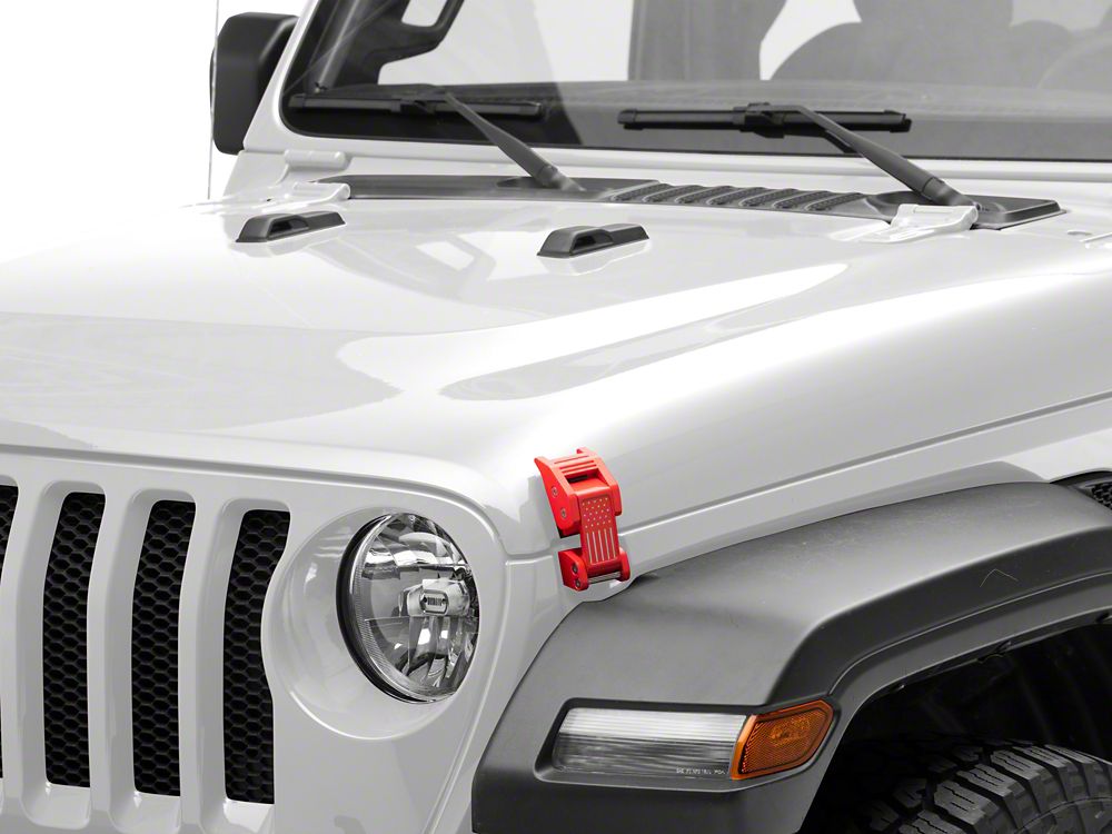RedRock Old Glory Billet Hood Catch Kit; Red (07-25 Jeep Wrangler JK & JL)