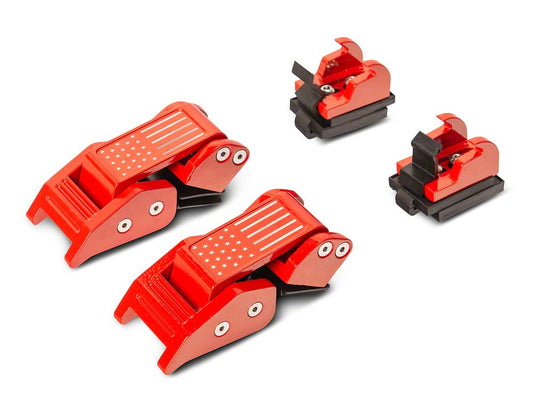 RedRock Old Glory Billet Hood Catch Kit; Red (07-25 Jeep Wrangler JK & JL)