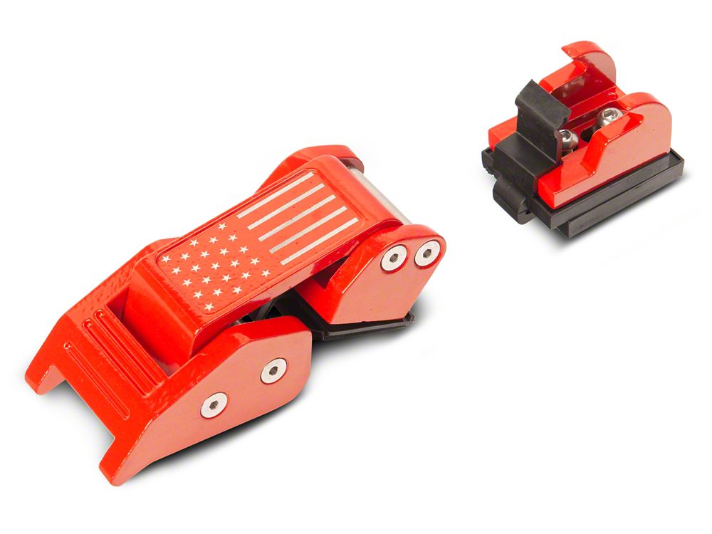 RedRock Old Glory Billet Hood Catch Kit; Red (07-25 Jeep Wrangler JK & JL)
