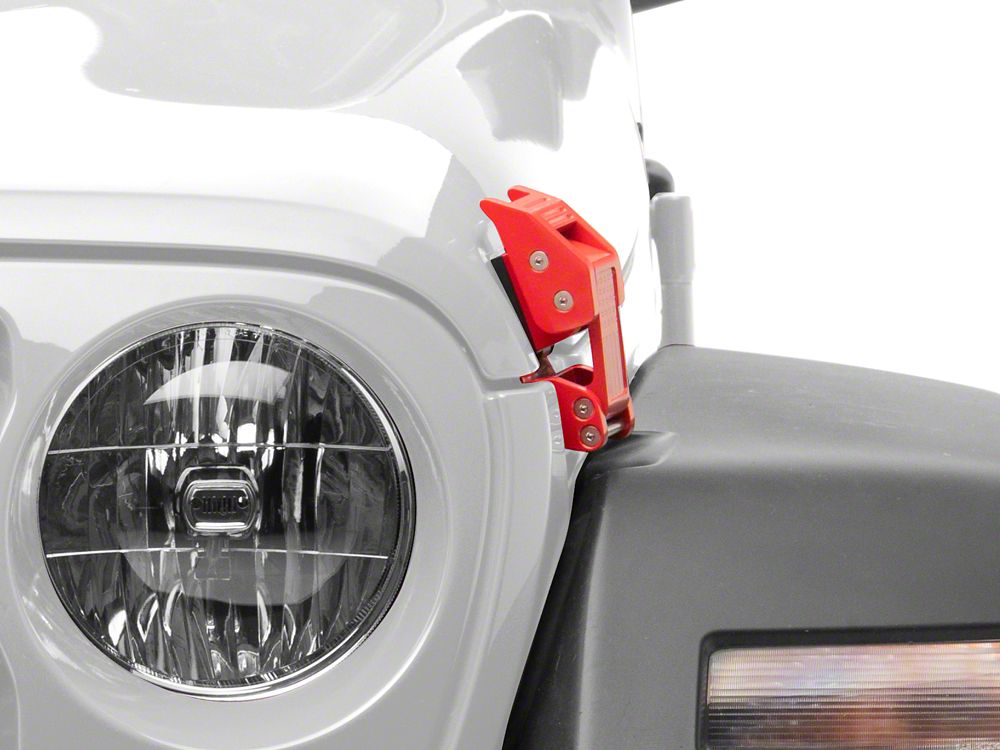 RedRock Old Glory Billet Hood Catch Kit; Red (07-25 Jeep Wrangler JK & JL)