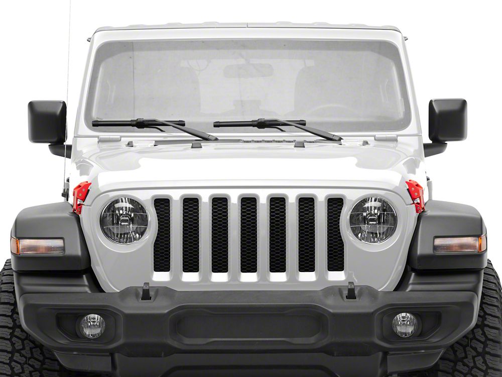 RedRock Old Glory Billet Hood Catch Kit; Red (07-25 Jeep Wrangler JK & JL)