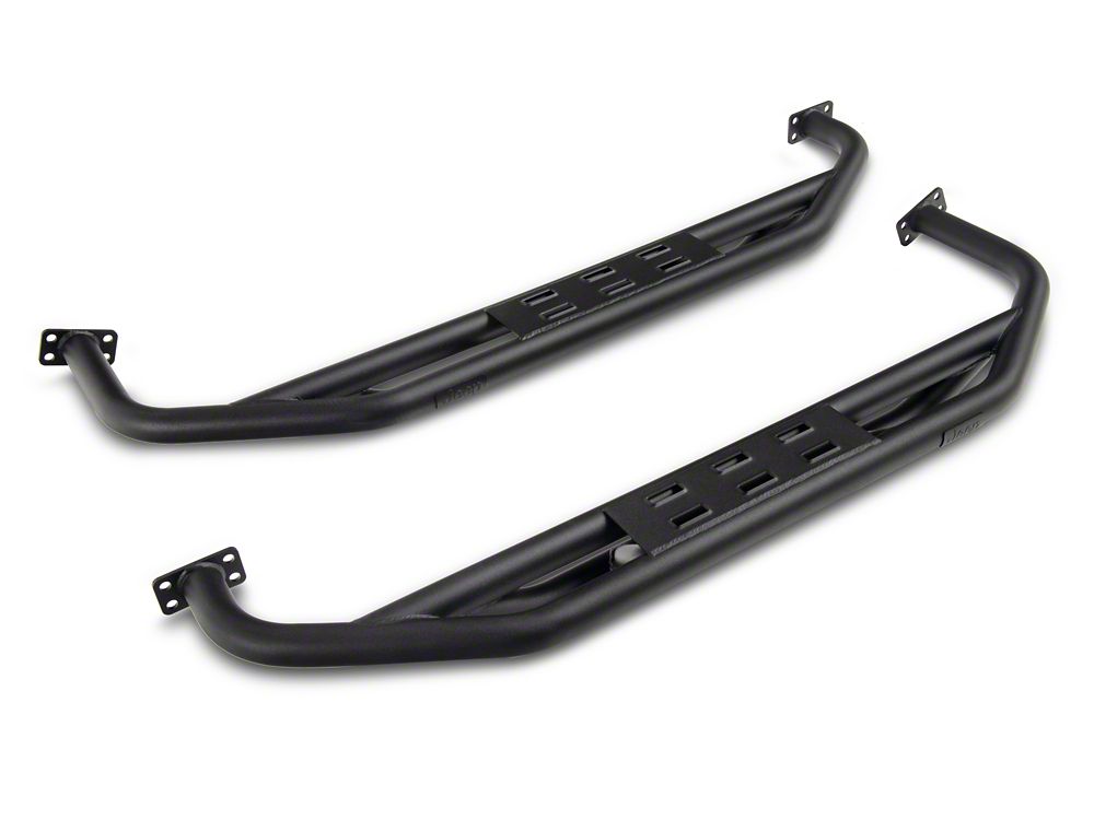 Jeep Licensed by RedRock Side Armor with Step Pads with Jeep Logo; Textured Black (87-06 Jeep Wrangler YJ & TJ, Excluding Unlimited)