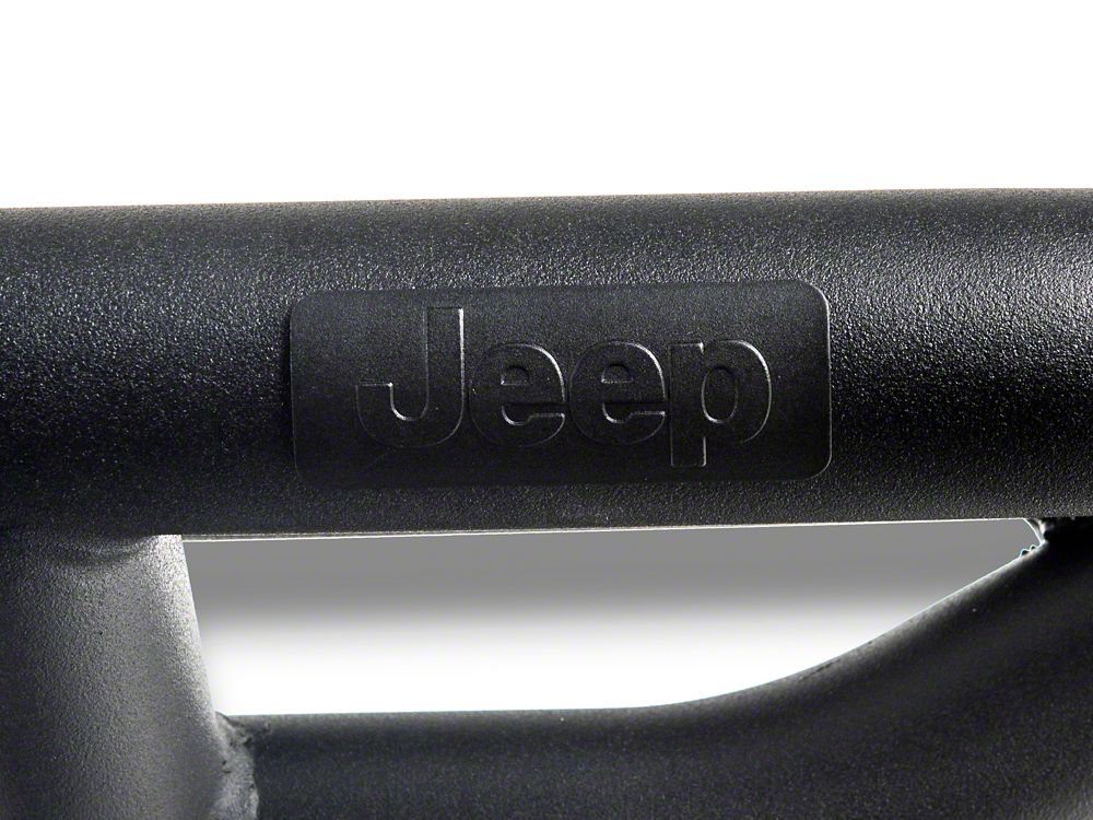 Jeep Licensed by RedRock Side Armor with Step Pads with Jeep Logo; Textured Black (87-06 Jeep Wrangler YJ & TJ, Excluding Unlimited)