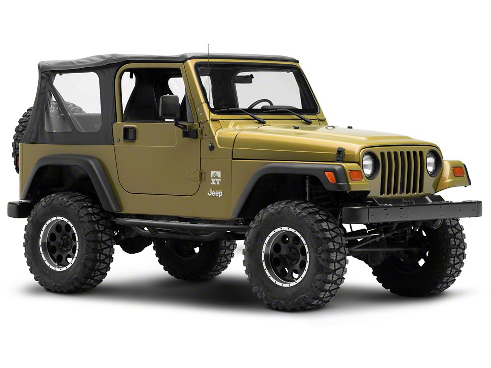 Jeep Licensed by RedRock Side Armor with Step Pads with Jeep Logo; Textured Black (87-06 Jeep Wrangler YJ & TJ, Excluding Unlimited)