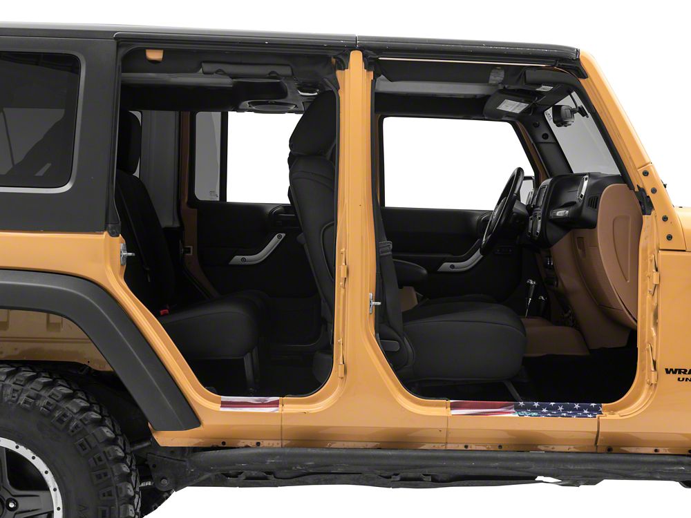 Jeep Licensed by RedRock Carbon Fiber Door Sill Decal; Real Flag (07-18 Jeep Wrangler JK)