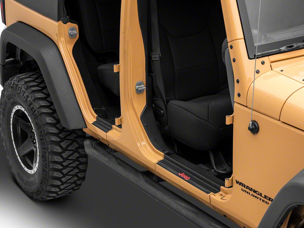Jeep Licensed by RedRock Carbon Fiber Door Sill Decal; Red (07-18 Jeep Wrangler JK)