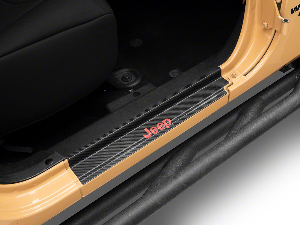 Jeep Licensed by RedRock Carbon Fiber Door Sill Decal; Red (07-18 Jeep Wrangler JK)