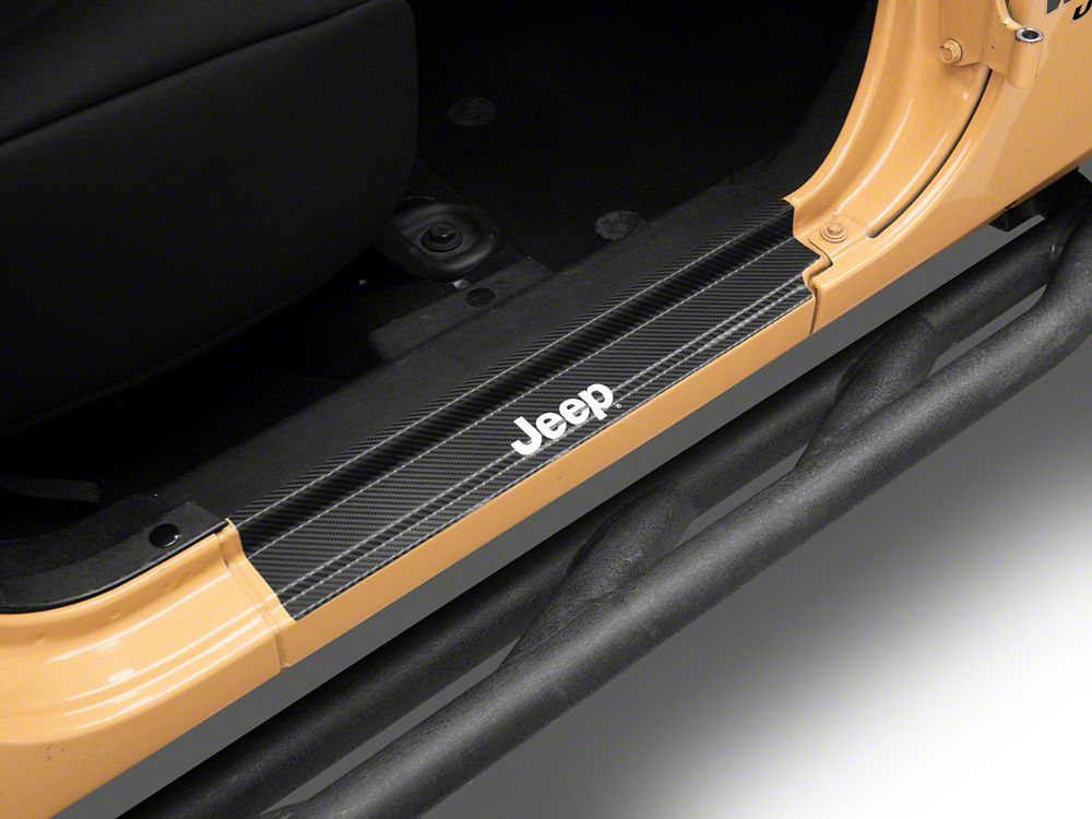 Jeep Licensed by RedRock Carbon Fiber Door Sill Decal; White (07-18 Jeep Wrangler JK)