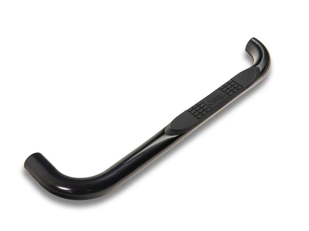 Jeep Licensed by RedRock 3-Inch Round Side Step Bars with Jeep Logo; Semi-Gloss Black (87-06 Jeep Wrangler YJ & TJ, Excluding Unlimited)