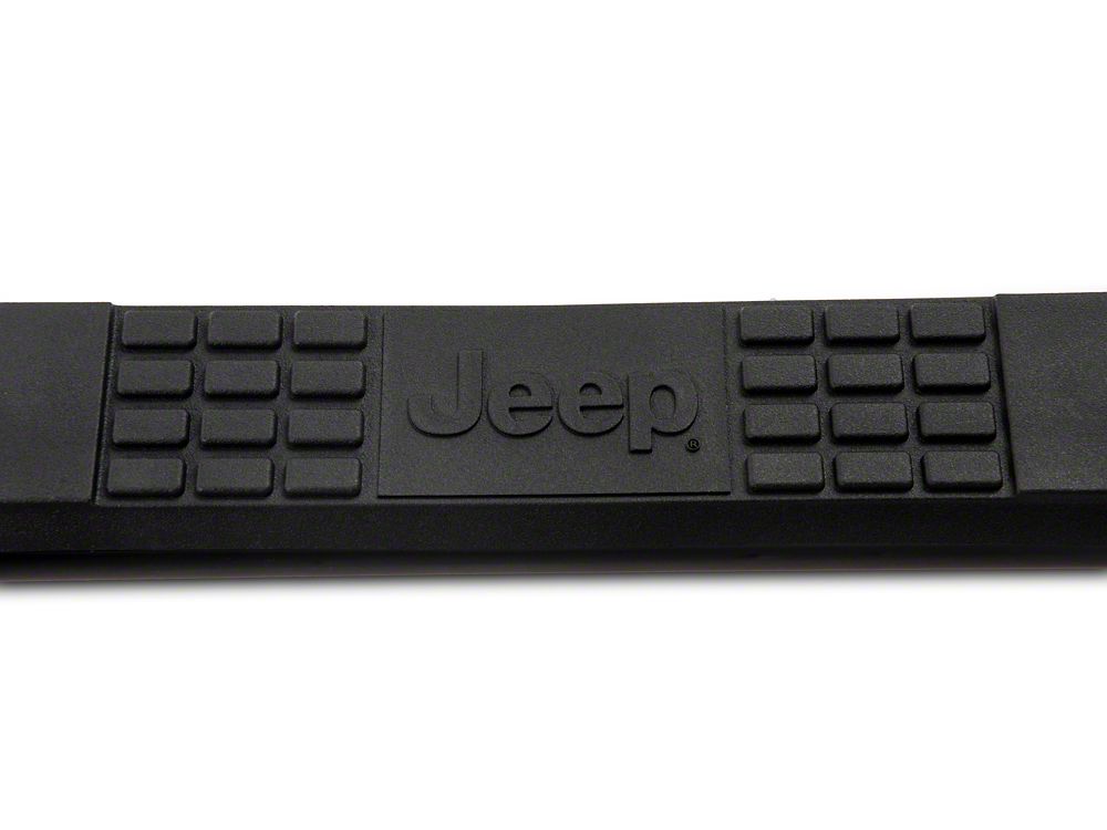 Jeep Licensed by RedRock 3-Inch Round Side Step Bars with Jeep Logo; Semi-Gloss Black (87-06 Jeep Wrangler YJ & TJ, Excluding Unlimited)
