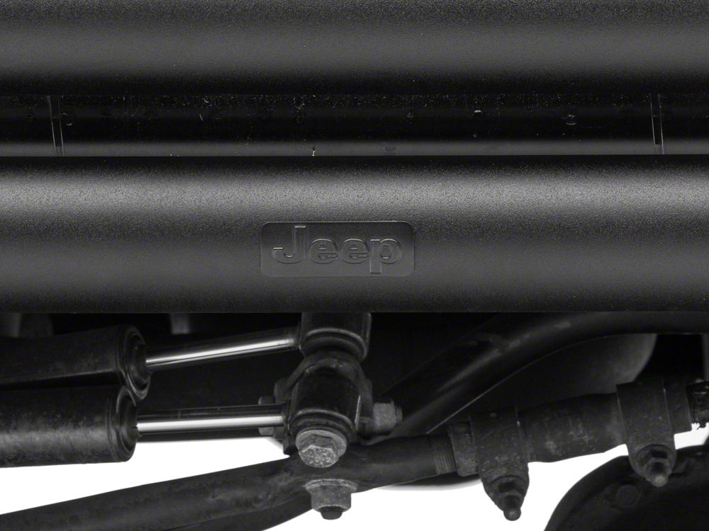 Jeep Licensed by RedRock Double Tubular Front Bumper with Classic Over-Rider Hoop and Jeep Logo; Textured Black (87-06 Jeep Wrangler YJ & TJ)