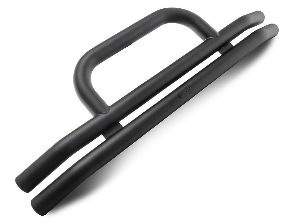 Jeep Licensed by RedRock Double Tubular Front Bumper with Classic Over-Rider Hoop and Jeep Logo; Textured Black (87-06 Jeep Wrangler YJ & TJ)