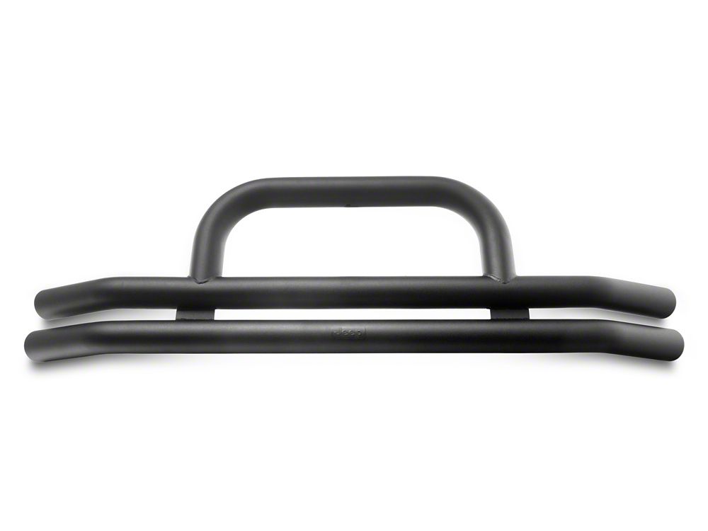 Jeep Licensed by RedRock Double Tubular Front Bumper with Classic Over-Rider Hoop and Jeep Logo; Textured Black (87-06 Jeep Wrangler YJ & TJ)