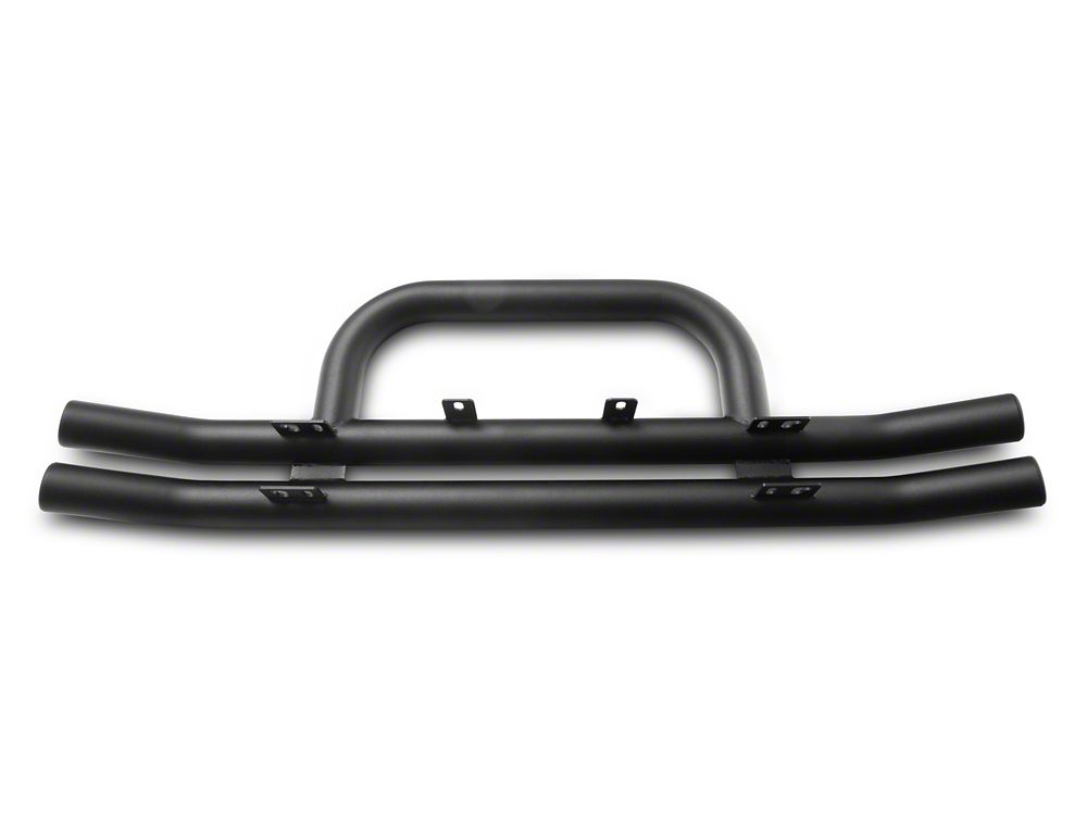 Jeep Licensed by RedRock Double Tubular Front Bumper with Classic Over-Rider Hoop and Jeep Logo; Textured Black (87-06 Jeep Wrangler YJ & TJ)