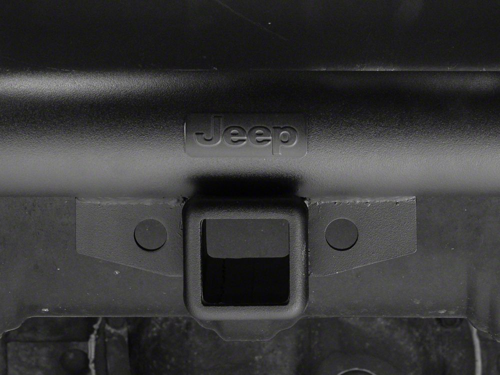 Jeep Licensed by RedRock Double Tubular Rear Bumper with Receiver Hitch and Jeep Logo; Textured Black (87-06 Jeep Wrangler YJ & TJ)