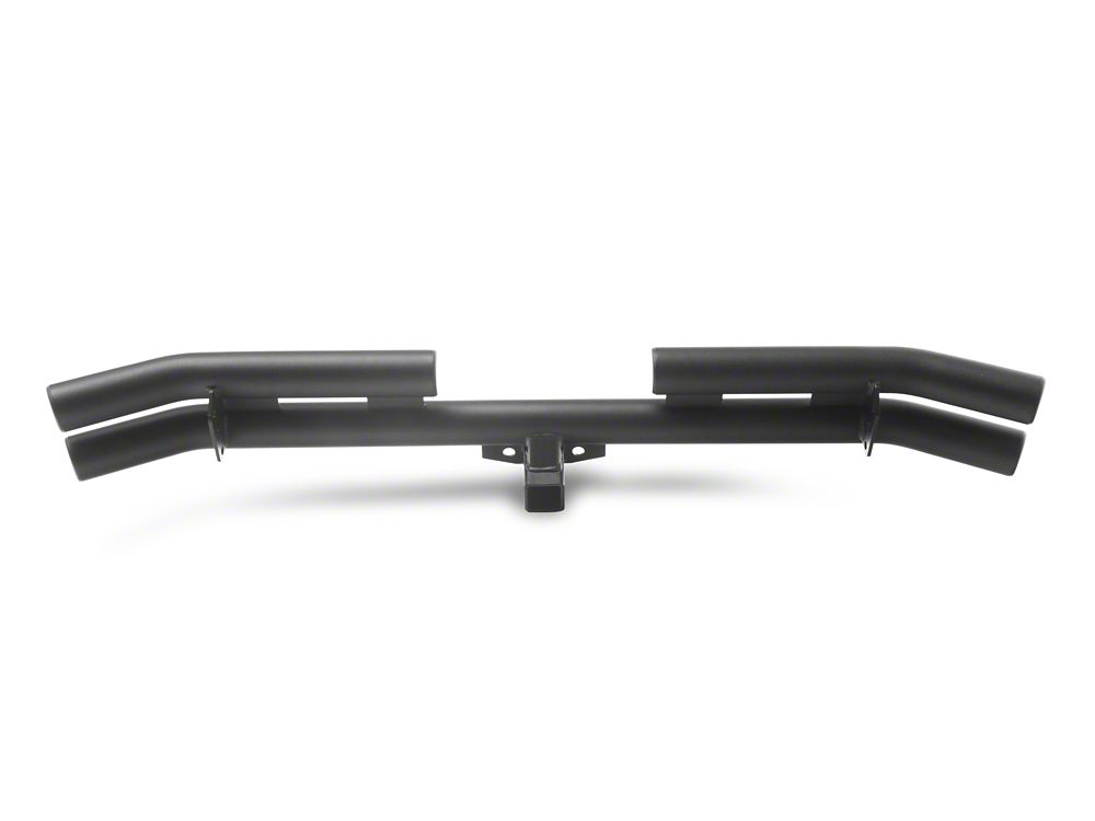 Jeep Licensed by RedRock Double Tubular Rear Bumper with Receiver Hitch and Jeep Logo; Textured Black (87-06 Jeep Wrangler YJ & TJ)