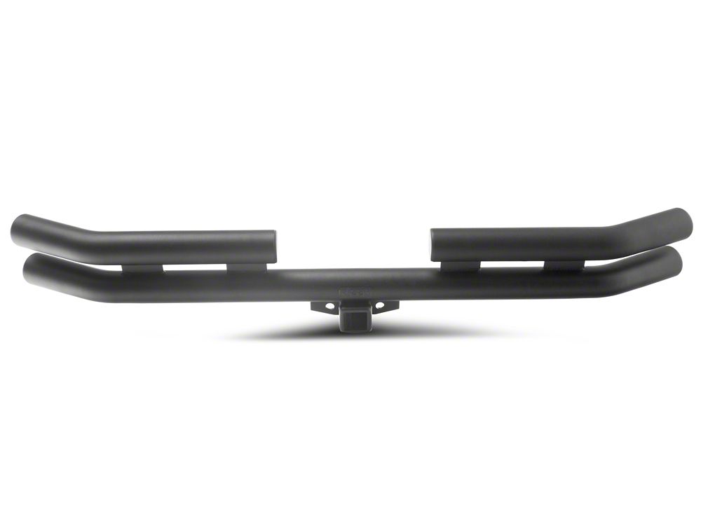 Jeep Licensed by RedRock Double Tubular Rear Bumper with Receiver Hitch and Jeep Logo; Textured Black (87-06 Jeep Wrangler YJ & TJ)