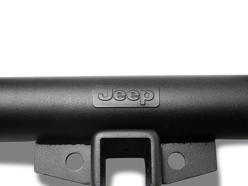 Jeep Licensed by RedRock Double Tubular Rear Bumper with Receiver Hitch and Jeep Logo; Textured Black (87-06 Jeep Wrangler YJ & TJ)