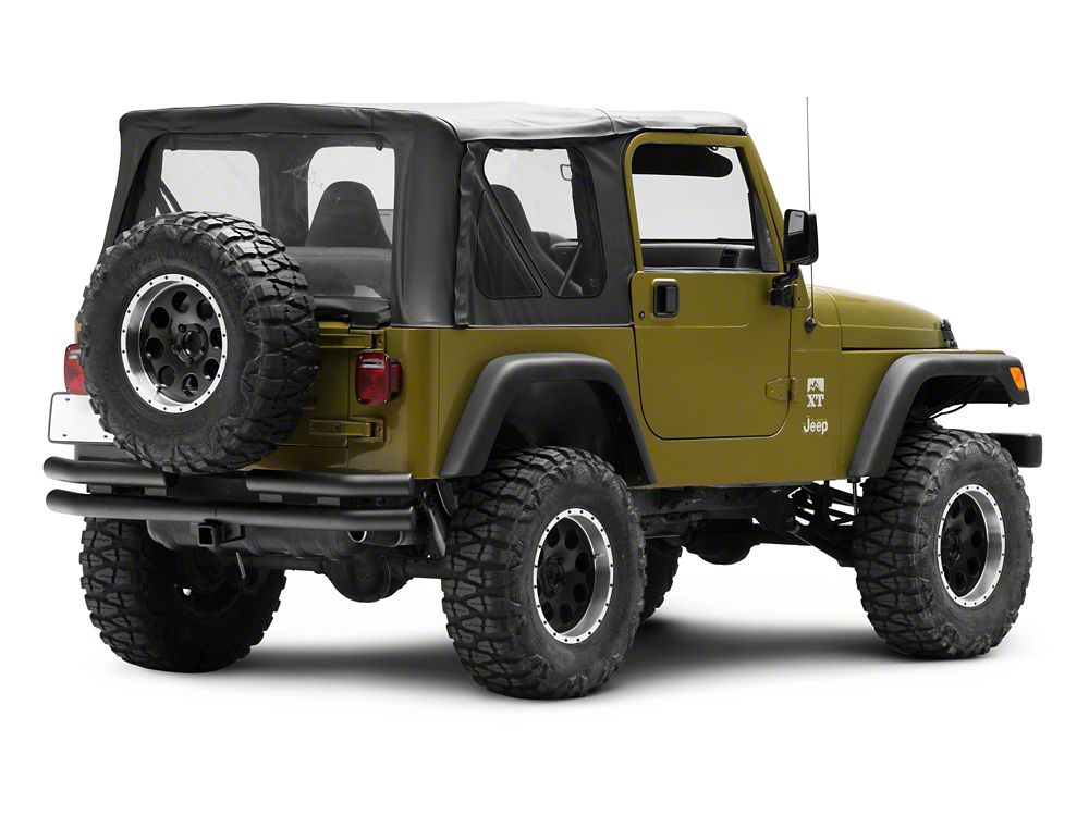 Jeep Licensed by RedRock Double Tubular Rear Bumper with Receiver Hitch and Jeep Logo; Textured Black (87-06 Jeep Wrangler YJ & TJ)