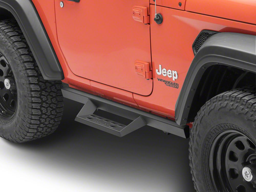 RedRock 4-Inch Drop TC1 Running Boards; Textured Black (18-25 Jeep Wrangler JL 2-Door)