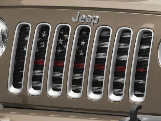 RedRock American Flag V2 Grille Insert; Red and White (07-18 Jeep Wrangler JK)