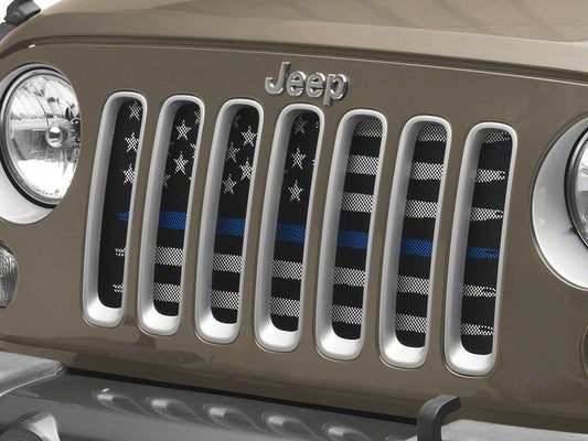 RedRock American Flag V2 Grille Insert; Blue and White (07-18 Jeep Wrangler JK)